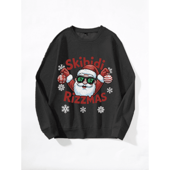 Whicone Men's Skibidi Rizzmas Santa Crewneck Sweatshirt - Loose Fit, 100% Polyester, 3 Colors, S-XXL