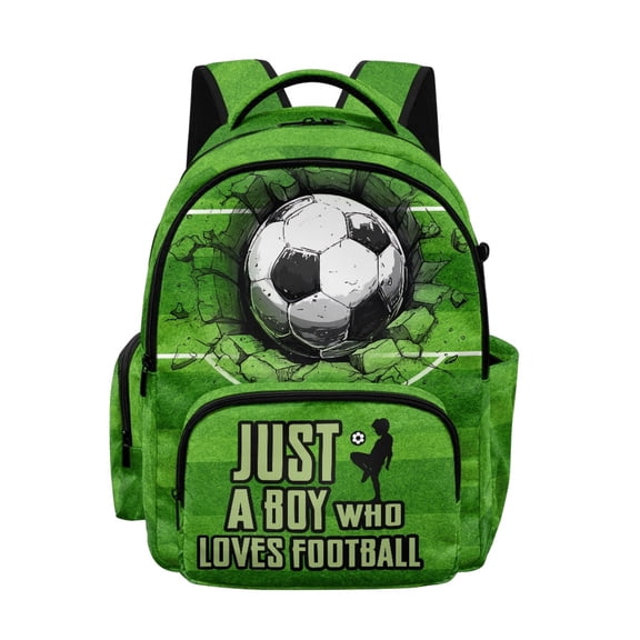 Whosucclay Soccer Breaking Green Field Primary Backpacks for Boys Girls, Lightweight Bag Middle School Elementary School High School with Side Pockets Washable