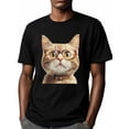 thumbnail image 6 of Cat in Glasses Men's T Shirts Cute Kitten T-Shirt for Men Crew Neck Tees Cotton Tops, Black, S, 6 of 7