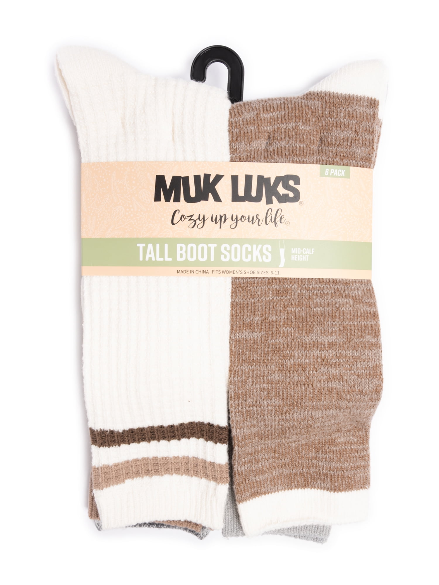 MUK LUKS Women's Fluffy Dream Tall Boot Socks, 6-Pack, OSFM