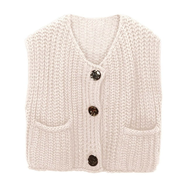 Women's Sleeveless Solid Color Pocket Button Knit Cardigan Vest Short Outerwear For Spring And Summer