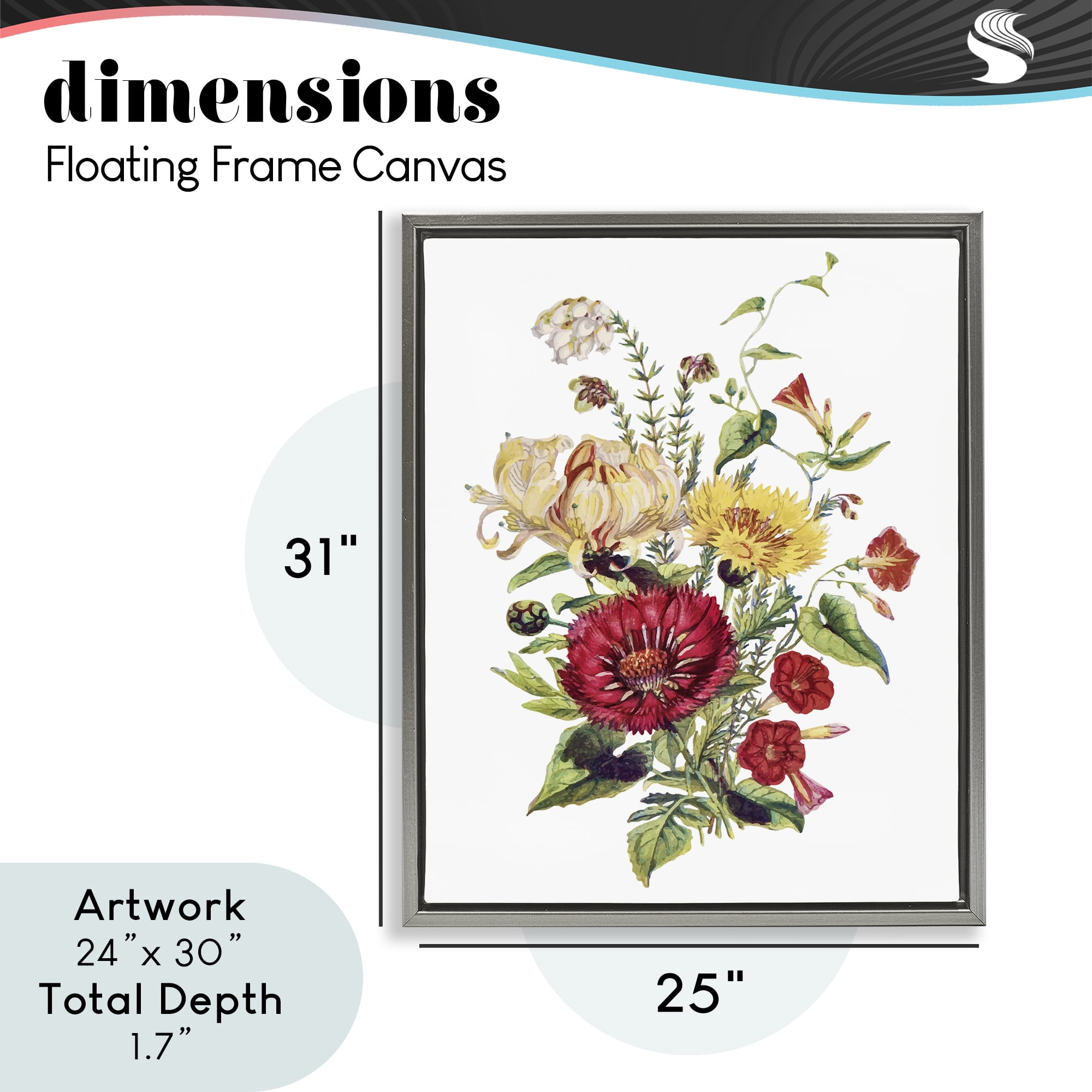 Bundle Of Wild Florals Gray Framed Floater Canvas Wall Art, design by Lettered and Lined