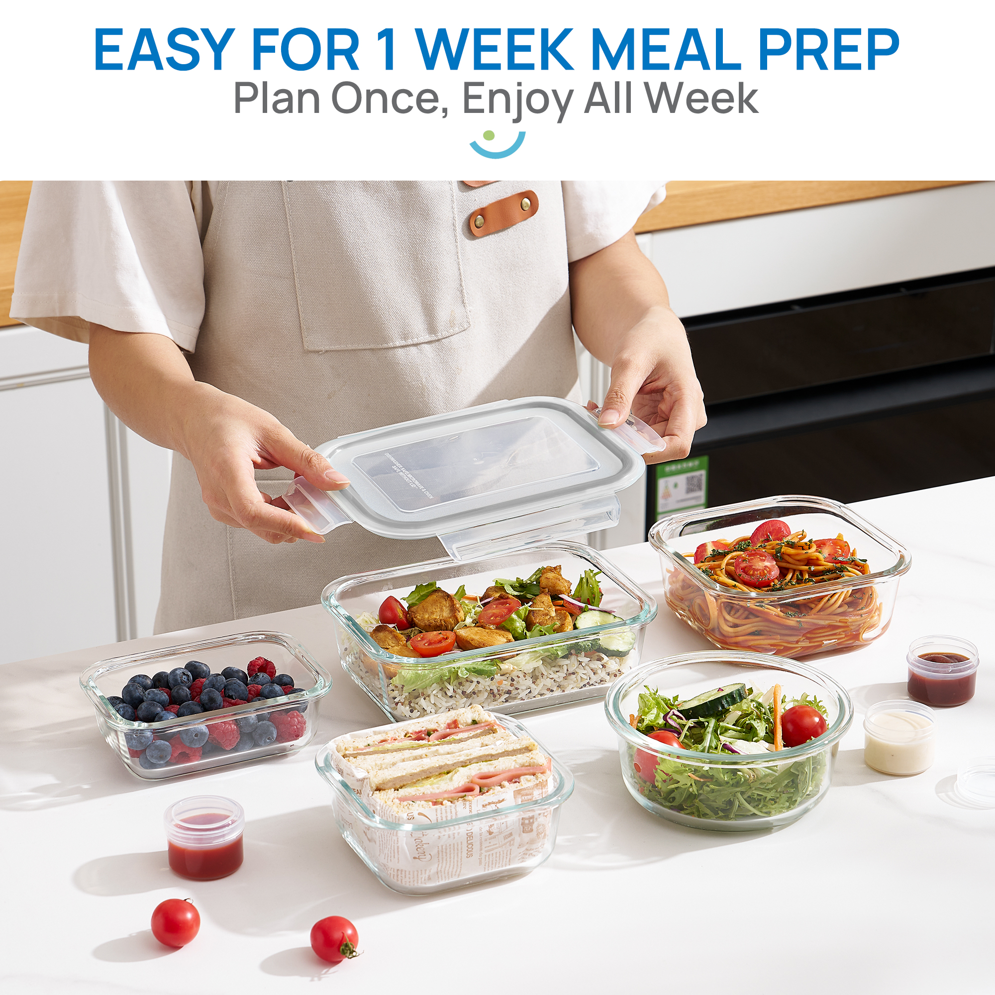 Sindcom 34-Piece Glass Food Storage Containers Set, Grey photo 7