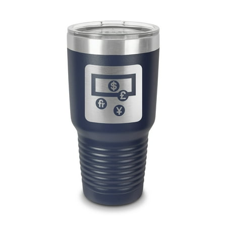 

Currency Tumbler 30 oz - Laser Engraved w/ Clear Lid - Stainless Steel - Vacuum Insulated - Double Walled - Travel Mug - icon symbol v1 - Navy