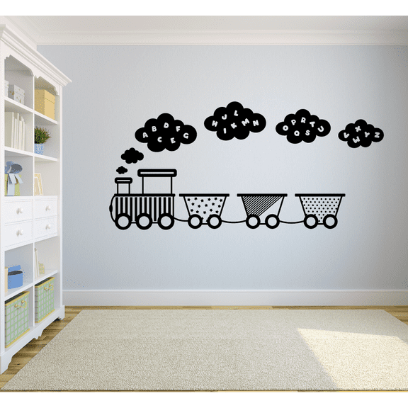 Cute Train Alphabet Stars Clouds Toy Railroad Trains Wall Sticker Art Decal for Girls Boys Room Bedroom Nursery Kindergarten House Fun Home Decor Stickers Wall Art Vinyl Decoration Size (30x27 inch)