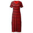 thumbnail image 5 of Fshinging Women Dresses Summer Stripe Maxi Short Sleeve V Neck Casual Loose Long Beach Split, 5 of 5
