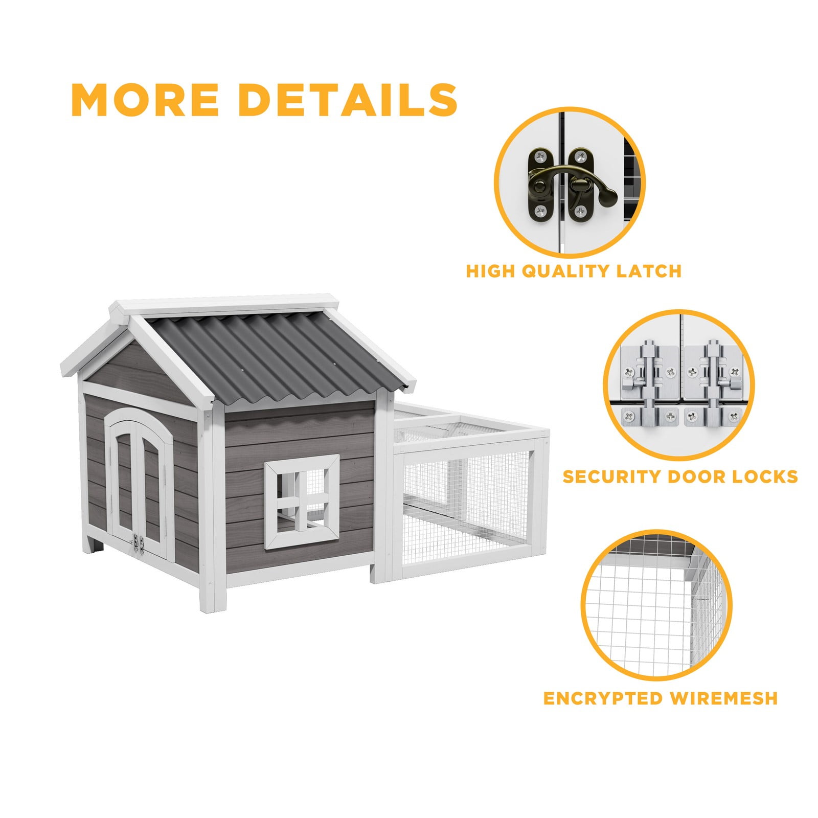 Wooden Rabbit Hutch Chicken Coop, Waterproof Outdoor Pet House with Run