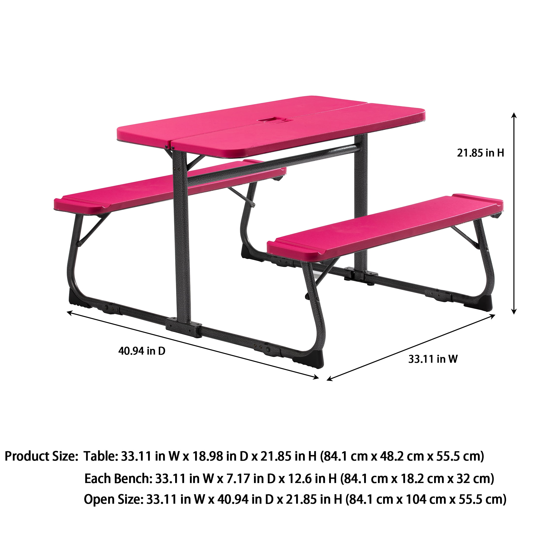 Your Zone Folding Kid's Picnic Activity Table for Ages 3-8, Pink
