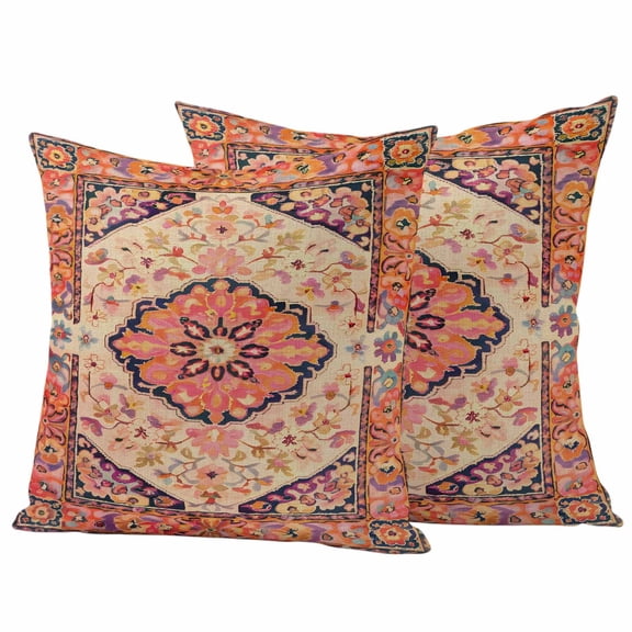 2 Pack Outdoor Waterproof Throw Pillow Covers,Abstract Bohemian Floral Decorative Square Pillow Case Patio Pillowcases for Chair Couch Sofa 16x16in