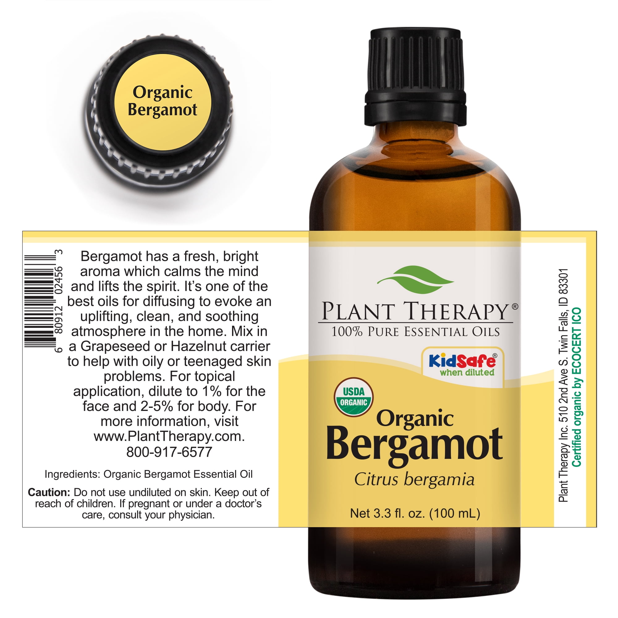 Plant Therapy Organic Bergamot Essential Oil 100 mL (3.3 oz) 100% Pure, Undiluted