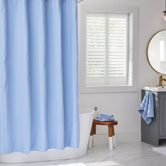 Better Homes and Gardens Blue Water Waffle Stripe Shower Curtain, 72" x 72"