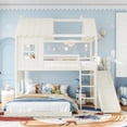 thumbnail image 4 of Harper & Bright Designs House Bunk Bed Twin over Full with Storage Shelves and Wardrobe, Wood Floor Bunk Bed Frame with Ladders and Slides for Boys Girls, Beige, 4 of 16