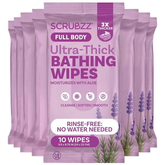 Extra Large Bath Wipes for Adults Bathing No Rinse - 80 Disposable Body Cleansing Wipes for Men, Women & Elderly - Great for Gym, Camping, Post Surgery - Shower Wipes - Lavender
