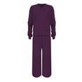 thumbnail image 5 of Women's 2 Piece Zip Up Sweatshirt and Jogger Set, Solid Color Casual Set, Loungewear Outfit, Drawstring Waist Tracksuit, Two Piece Activewear Set Purple XXL, 5 of 9