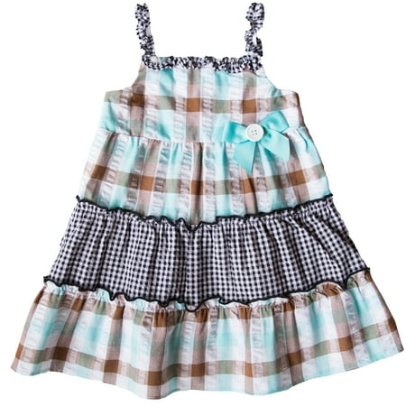Seersucker Sundress - Good Lad Newborn/Infant Brown and Aqua Seersucker Plaid Sundress