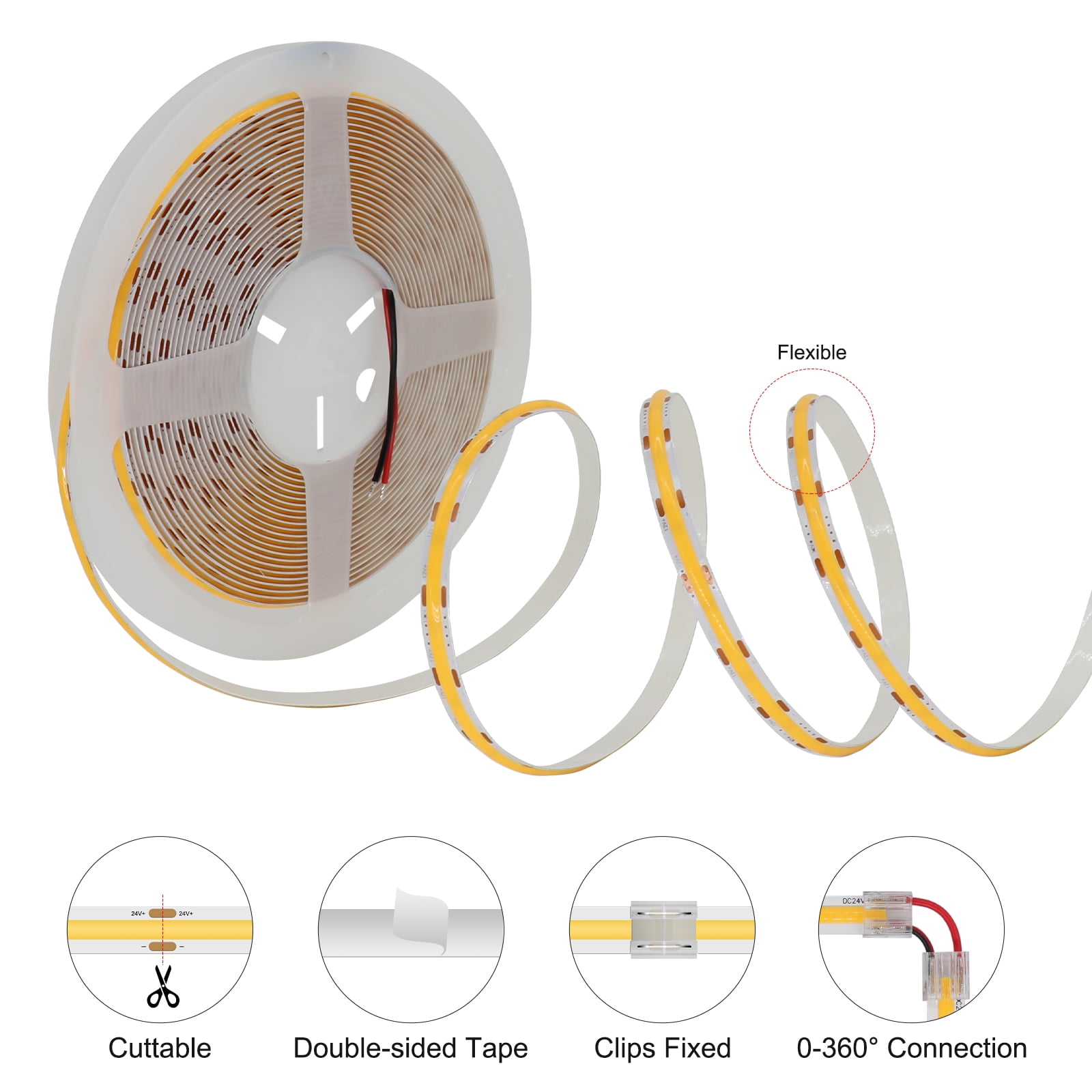 12V COB LED Strip Light 4000K Natural White, 10M Dimmable LED Tape Light for Cabinet & Ceiling, CRI>90, Flexible DIY Strip – No Power Supply Included