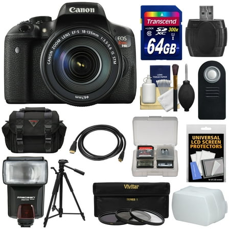 Canon EOS Rebel T6i Wi-Fi Digital SLR Camera & EF-S 18-135mm IS STM Lens with 64GB Card + Case + Tripod + Flash + 3 Filters + HDMI Cable + Kit