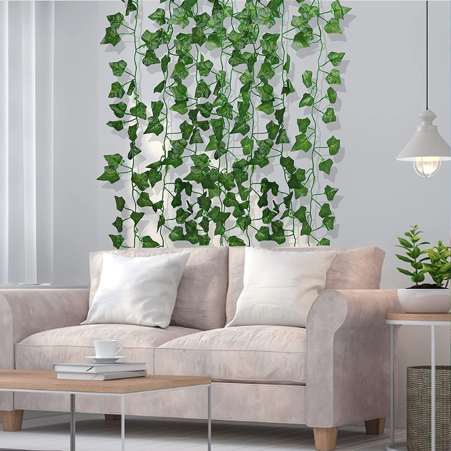 12 Pack Fake Vines for Room Decor with 100 LED String Light Artificial Ivy  Garland Hanging Plants Faux Greenery Leaves Bedroom Aesthetic Decor for  Home Garden Wall Wedding 12pcs With 100le 