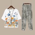 thumbnail image 2 of Women 2 Piece Outfits Sets Summer Fashion Print Casual Loose Fitting Crew Neck Short Sleeve Top Pants Two Piece Set, 2 of 7