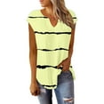 thumbnail image 6 of Charella Polyester Summer T Shirts Women Cap Short Sleeve Pleated V Neck Tunic Top Graphic Striped Flower Print Tees (XX-Large, Yellow 02), 6 of 7