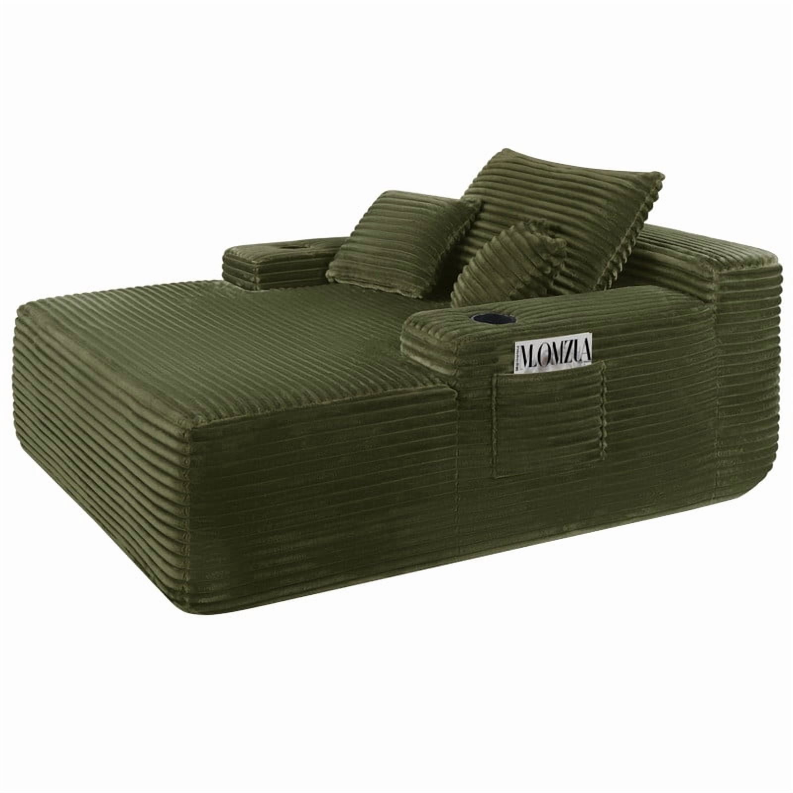 No-Assembly Chaise Lounge Armchair with Throw Pillows, Boneless Single Sleeper Sofa Bed with Cup Holder & Storage Pocket