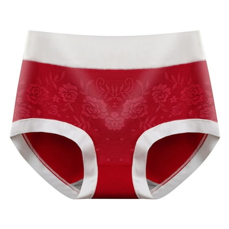 Virmaxy Womens Oversized Briefs Underwear Fashion Solid Lace Briefs Comfortable Cotton High Waist Underwear Alluring Panties Red L
