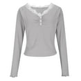 thumbnail image 5 of FRSASU Women Y2K Lace Patchwork Tee Top Long Sleeve Fairy Grunge T-Shirts Vintage Aesthetic Slim Top Gray, 5 of 6