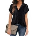 thumbnail image 2 of Blouse Women'S Short Sleeve Summer Tops Elegant Business Tunic Shirt Casual Blouses with Lapel Collar Stripe Black XL, 2 of 7