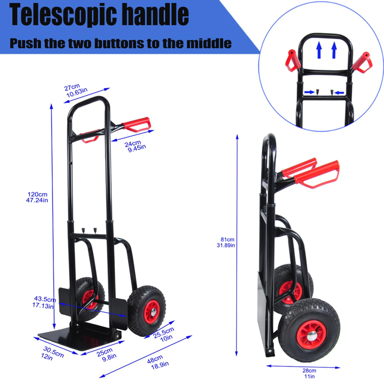 Heavy Duty Hand Truck Dolly, 2 Wheel Moving Truck Cart With Double Handles, 330lbs Capacity Steel Trolley, Platform Truck for Moving/ Warehouse/ Garden/ Grocery