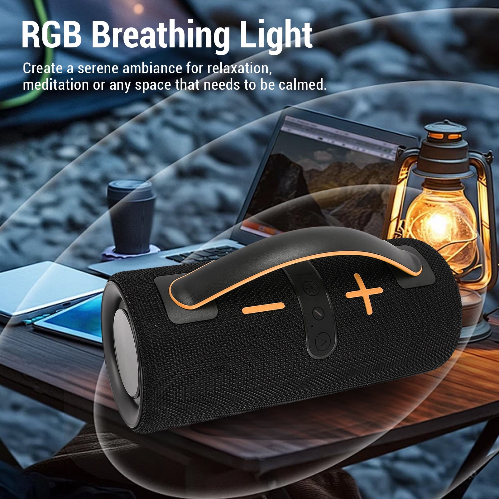 Haut-parleur Bluetooth 5.3 Sans Fil Pour Camping, Avec 7 Lumières LED Pour Documents, Port Pour Carte TF, Appairage TWS, Résistant à L'eau, Micro