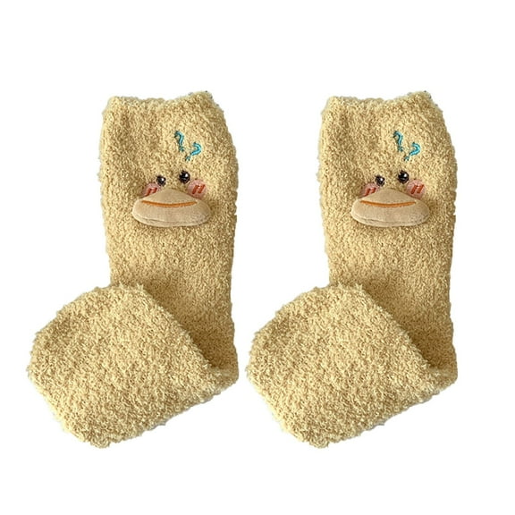 Generic Womens 3D Coral Velvet Socks Thickened In Winter Warm Sleep Socks Home Socks Cartoon Ducks Cute Floor Socks Medium Socks Comfy Padded Lounge Socks For Women