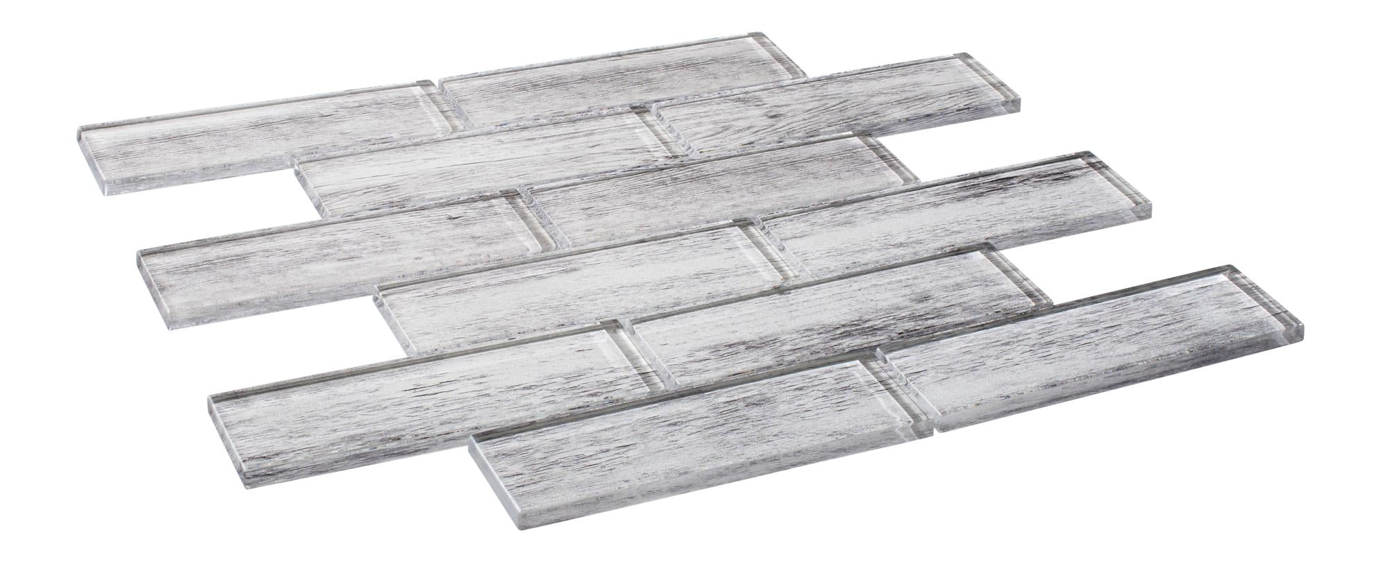 Migdal Kaspian Gray 2-in. x 6-in. Brick Joint Wood Look Glossy Glass Mosaic Wall and Floor Tile