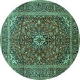 thumbnail image 1 of Ahgly Company Indoor Round Medallion Turquoise Blue Traditional Area Rugs, 5' Round, 1 of 4