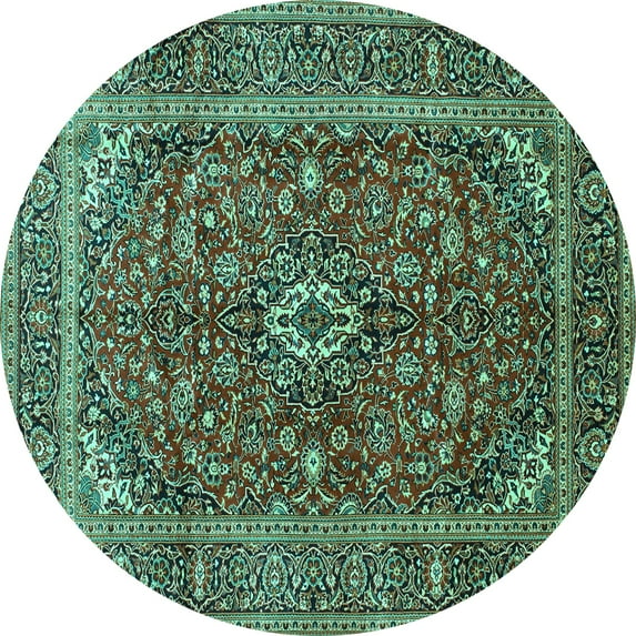 Ahgly Company Indoor Round Medallion Turquoise Blue Traditional Area Rugs, 5' Round