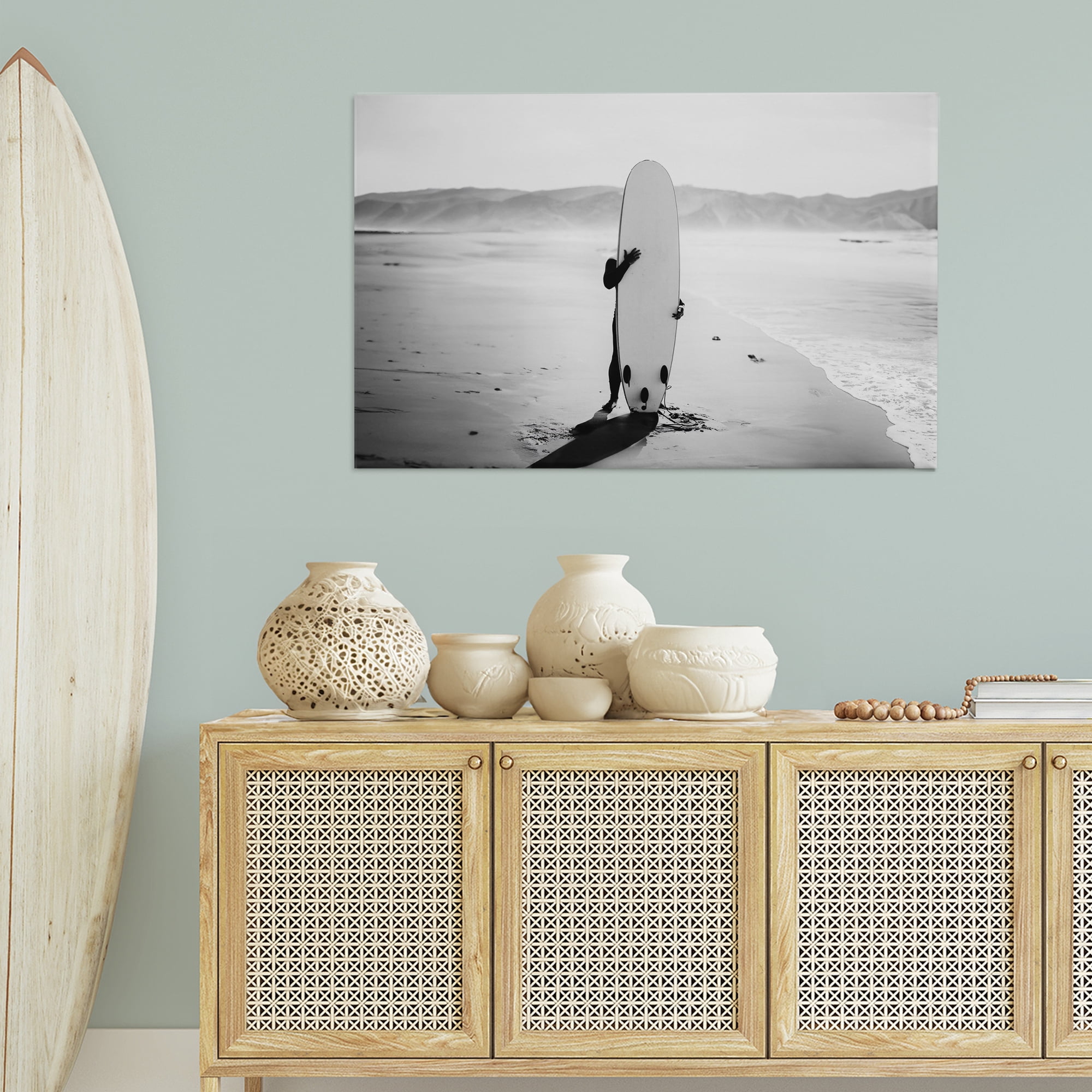 Stupell Industries Hiding with Surfboard Sports Photography Wrapped Canvas Art Print Wall Art, 45 x 30