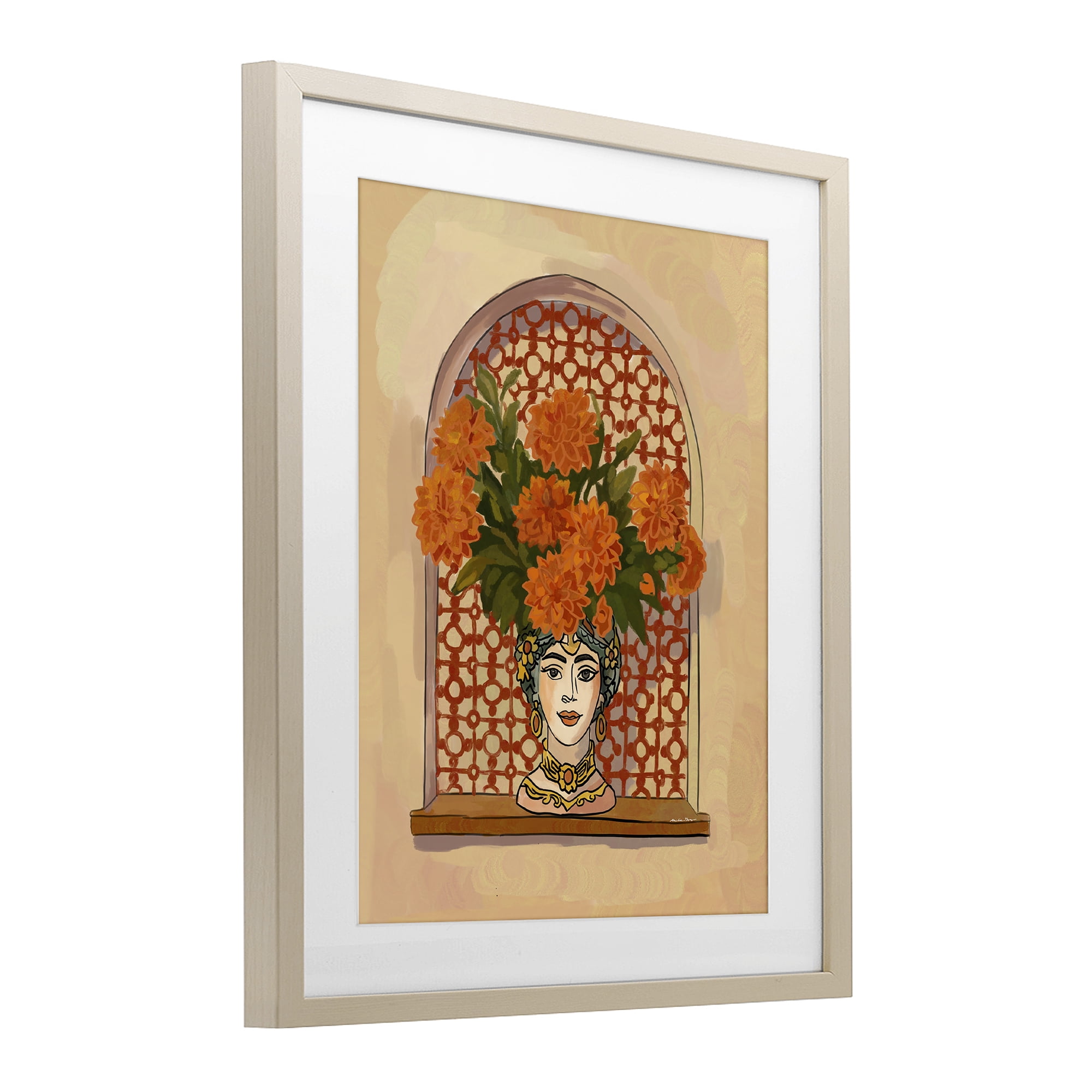 Stupell Industries Ornate Flower Head Vase Birch Framed Print Under Glass, design by Amelia Noyes