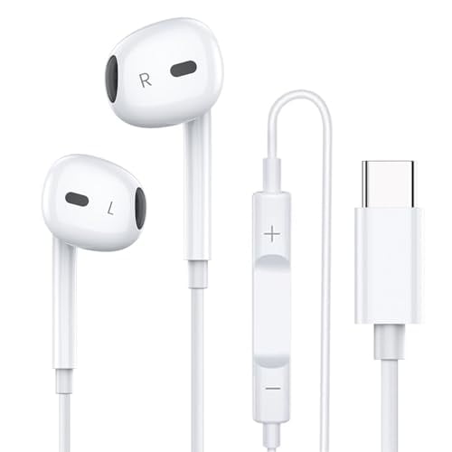 Auriculares tipo C para iPhone 15 15 Pro 15 Pro Max 16 16 Pro 16 Pro Max Auriculares con cable, auriculares estéreo internos compatibles con la mayoría de los dispositivos con conector tipo C, teléfon