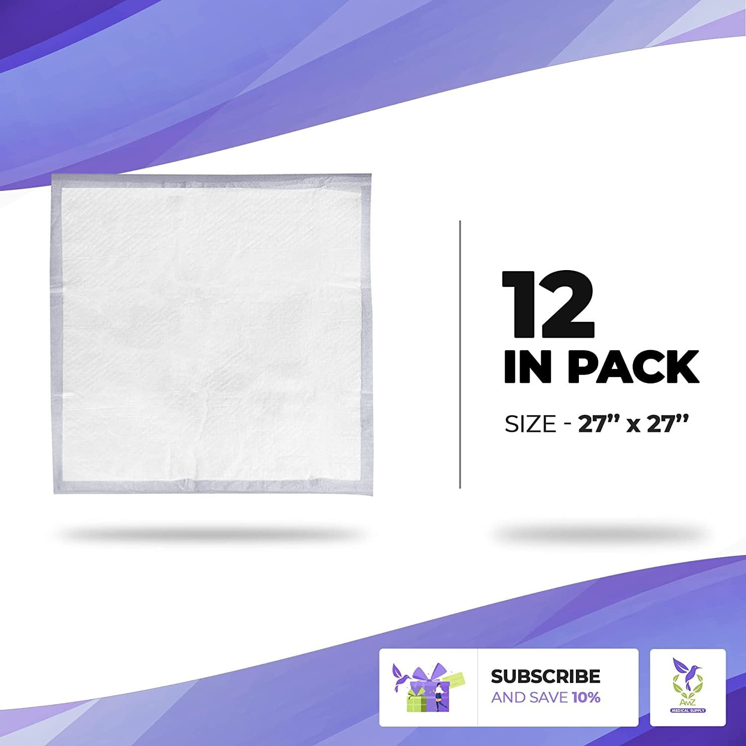 AMZ Supply Single-Ply Cotton Cloth Infant Diapers, White 27" x 27". Washable Absorbent Diaper Covers Pack of 12