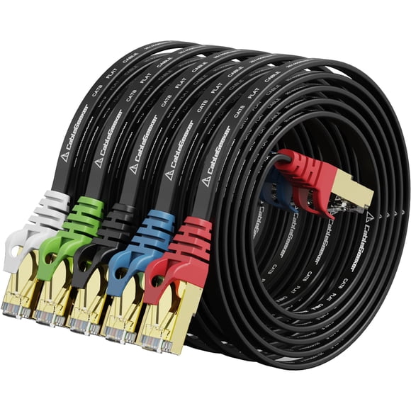 Cat8 Black Ethernet Cable 3ft 5Pack with Colored Connectors, High Speed 2000MHz 40Gbps LAN Cord, RJ45 Cat 8 Flat Patch Cable for PC/PS5/Router/Xbox/Modem