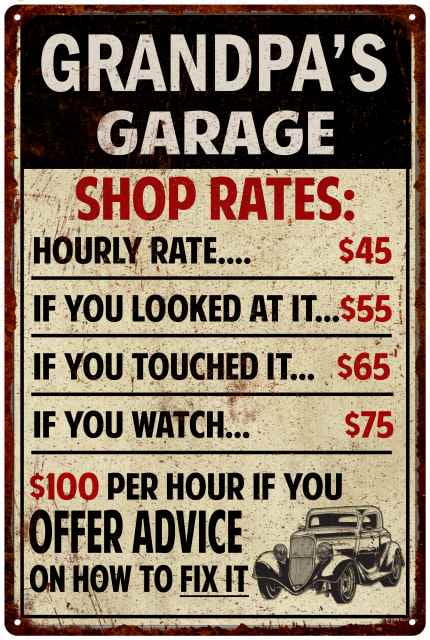 Grandpa's Garage Shop Rates Personalized Gift Shield Metal Sign 211110019003 