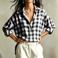 thumbnail image 5 of VBVC Women's Plaid Button Down Shirt , Ladies' Long Sleeve Collared Blouse , Casual Y2K Breathable Top For Women, Black , S-2XL, 5 of 10