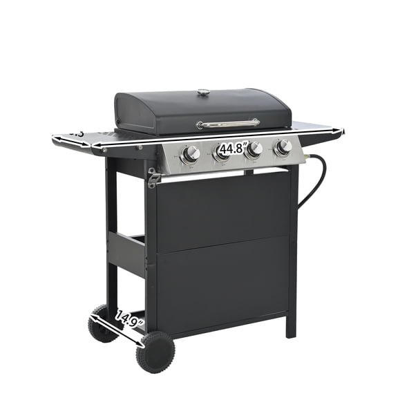 4 Burner Propane Gas BBQ Grill 34000 BTU Stainless Steel Patio Barbecue Grill with Two Shelves, Lid, Wheels and Bottle Opener
