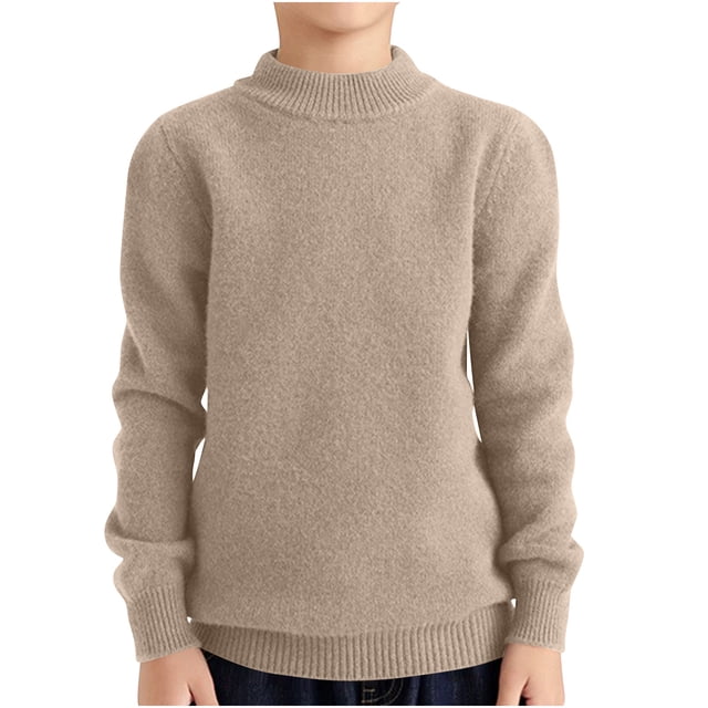 Besolor Kids Fall Winter Knitted Tops Crewneck Long Sleeve Basic Blouse Solid Color Pullover Sweaters for Boys Girls