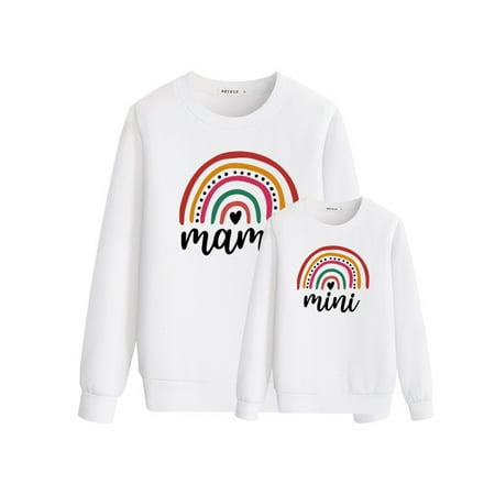 Qmyliery Parent-Child Matching Sweatshirt, Rainbow Letter Print Loose Pullover Fashion