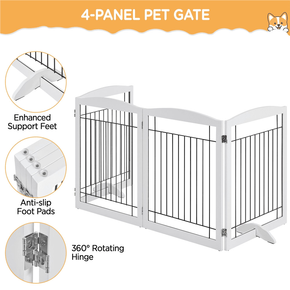Yaheetech 31" H Dog Gate 4-Panel Pet Gate Indoor with 2 Support Feet for Dogs, White