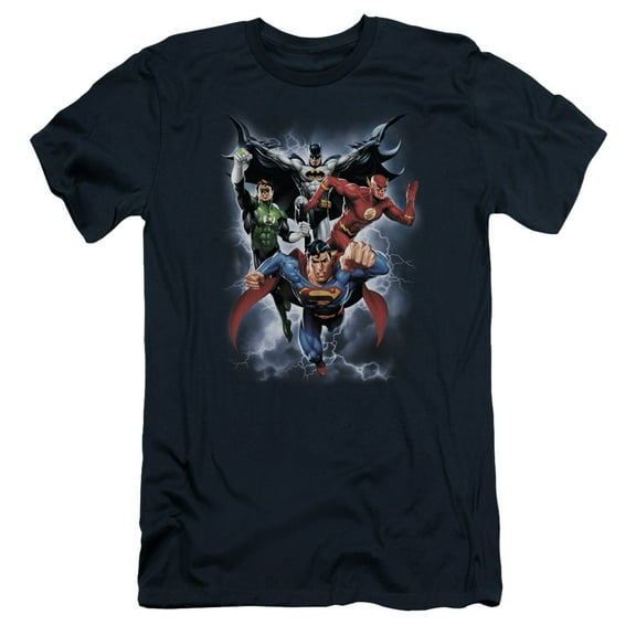 JLA Justice League The Coming Storm S/S Adult 30/1 T-Shirt Navy