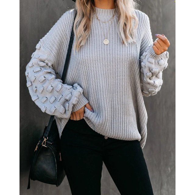 REDHOTYPE Femmes Col Rond Tricoté Pull en Vrac Casual Couleur Unie à Manches Longues Chandail Haut