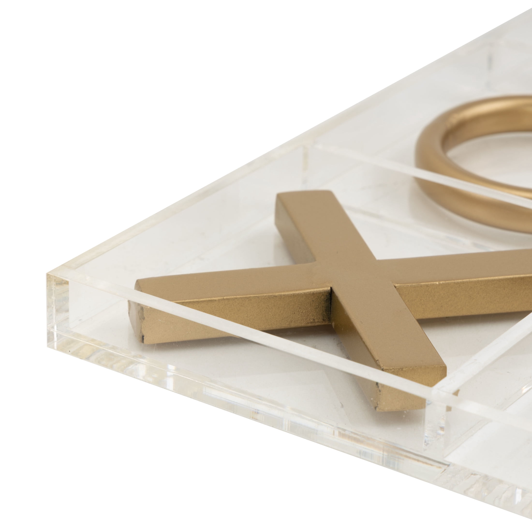 DecMode 12" x 1" Gold Metal Tic Tac Toe Game Set with Clear Acrylic Plastic Board, 1-Piece