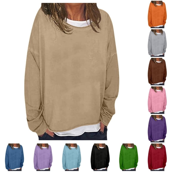 MEZZALL Women Sweatshirts Solid Color Long Sleeve Casual Loose Fit Crew Neck Stylish Comfortable Pullover Basic Daily Outdoor Holiday Travel Tops