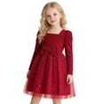 thumbnail image 3 of XEGLSBU Girls Dresses Size 5-6 Girls Long Sleeve Party Dress with Star Embroidery and Skirt Elegant Square Neck Puff Sleeve Girl Formal Gown Red Size 7-8 Years, 3 of 9